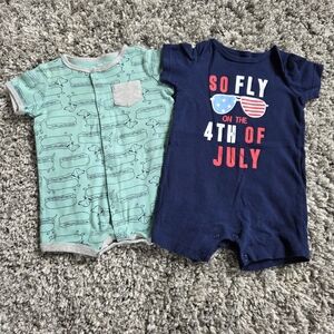 Carter's One-Piece Rompers 9M Hot Dog Graphic 4th of July Blue  Red